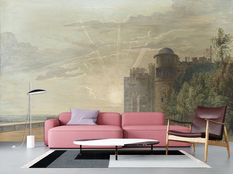 Non-Wowen Wallpaper Paul Sandby "The north terrace of windsor castle looking east at sun" Vintage Style Photo Wallpaper For Living Room And Bedroom