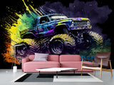 Full-Size Traditional Wallpaper Bold Decor for Workout Room or Office Epic Monster Truck Print Mural