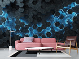 Non-Woven Wallpaper for Office & Home Workspace – Modern Wall Decor – Black-Blue Hexagons