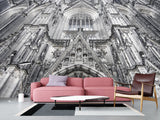 Architectural Print Self-Adhesive Wallpaper Mural – Full Wall Decor for Living Room or Bedroom, "Upward View of a Temple Building"