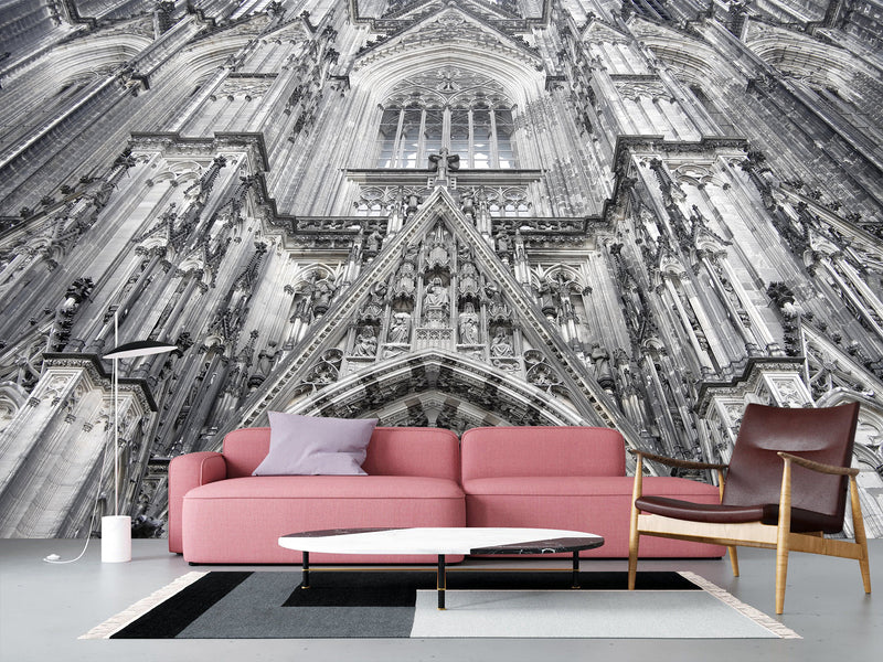 Architectural Print Self-Adhesive Wallpaper Mural – Full Wall Decor for Living Room or Bedroom, "Upward View of a Temple Building"