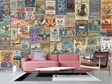 Wall mural Retro Poster Wallpaper – Vintage Ad Style Decor For Gym Or Recreation Room