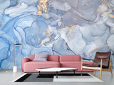 Peel and Stick Wallpaper Design For Lounge Area Or Home Office Mural “Gold And Blue Abstract Swirls”