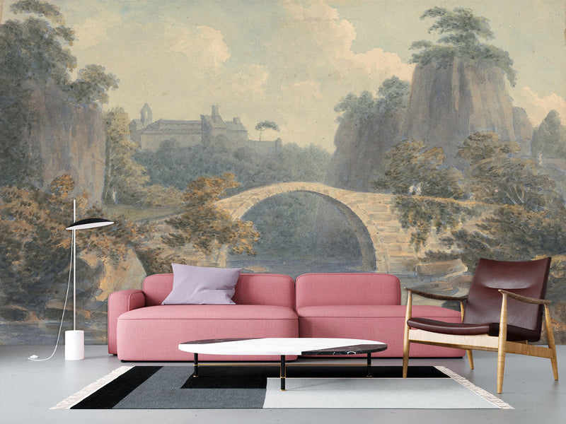 Self-Adhesive Wallpaper John Warwick Smith - River Landscape with a Single Arched Bridge