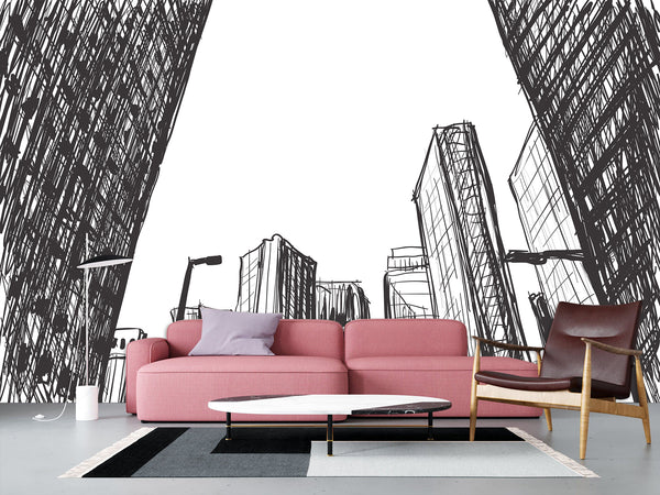 Graphic Print Peel and Stick 3D Mural "Painted city", Beautiful in the Hall, Office, Work Area