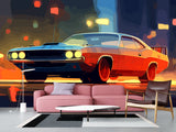 Full-Size Traditional Wallpaper Mural Car Comic Style Wallpaper – Cartoon Car Print For Living Room Or Bedroom