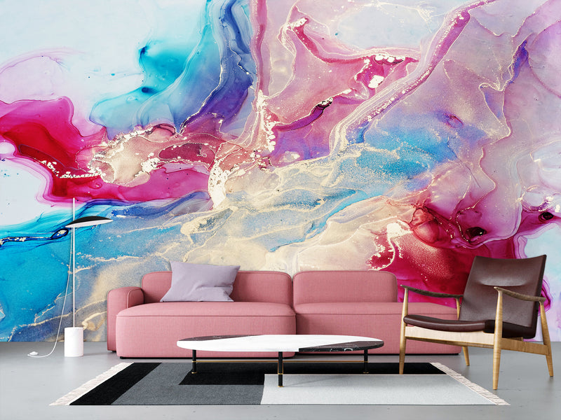 Peel and Stick Wallpaper On The Wall Modern Abstract Wall Art – Burgundy and Sky Blue Design For Bedroom Living Room