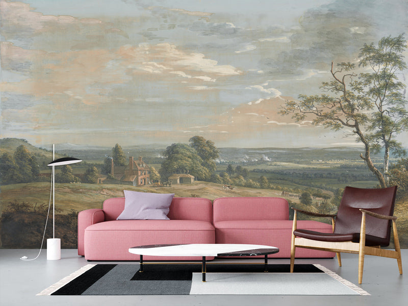 Peel And Stick Wall Mural Art Print Paul Sandby – A Distant View of Maidstone for Living Room or Bedroom Design