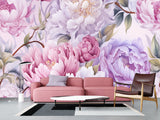 Floral Print Vinyl Wallpaper  Peel and Stick for Bedroom or Living Room – "Violet Peonies"