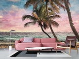 Natural Print Traditional Wall Mural 'Tropical Beach at Sunset', Decor for Office, Bedroom, Living Room