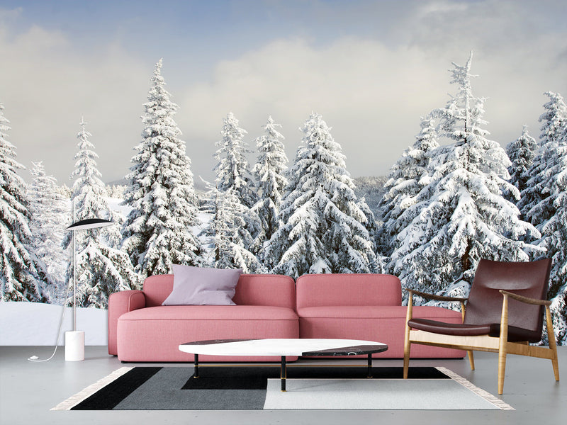 Non-Woven Wallpaper For Living Room and Bedroom Winter Forest Wall Mural Print