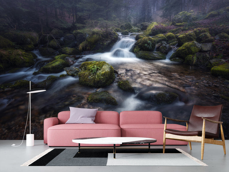 Peel and Stick film Oracal wallpaper for home “Mountain Waterfall”, bedroom decor