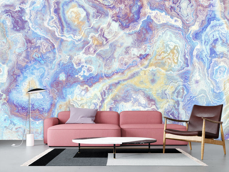 Peel and Stick Abstract Wall Mural Art Desing Abstraction: Blue Color Flows' for Bedroom & Living Room