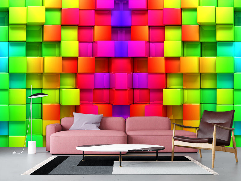 Non-Wowen Wallpaper "Multicolored cubes" – Large Wall art Wallpaper for living room