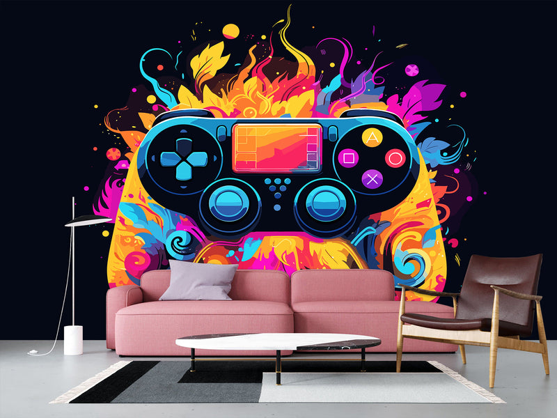 Self-Adhesive Eco-Friendly Wallpaper for Bedroom, Kids’ Room, or Playroom – "Colorful Gamepad"