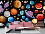 Self-Adhesive Full-Wall Wallpaper, In-House Production — Wall Mural For Living Room Or Kids’ Room “Vibrant Planets”.