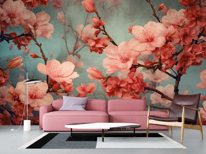 Floral Print 3D Non-Woven Photo Wallpaper for a Cozy Living Room or Bedroom – "Blooming Sakura"