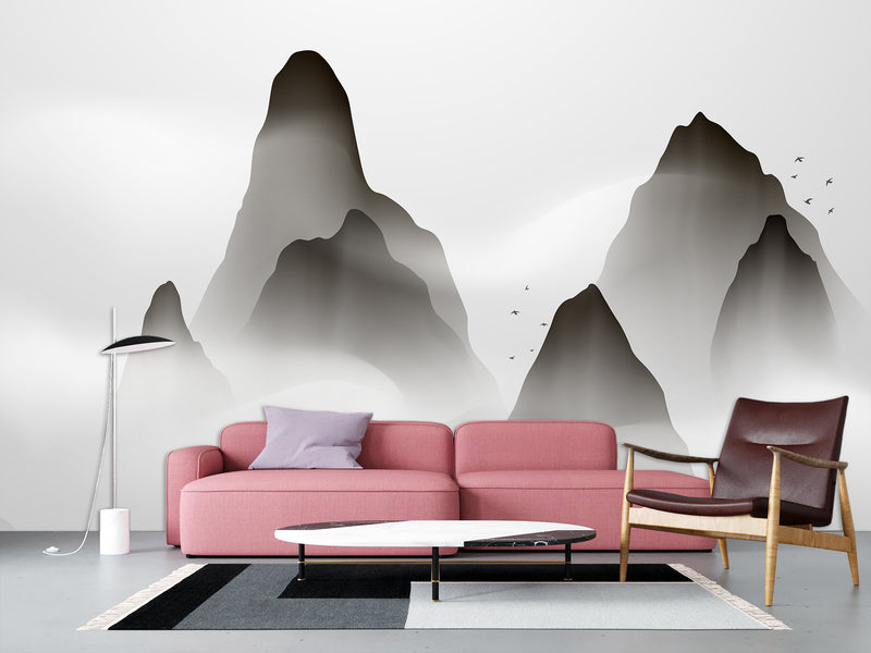 Full-Size Self-Adhesive Wallpaper – Minimalist Clouds Over Mountains Mural For Living Room Or Lounge