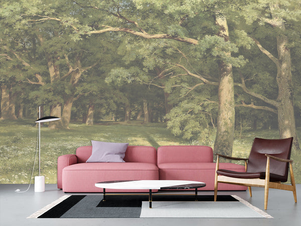 Non-Woven Photo Wallpaper, Vintage Nature-Inspired Wallpaper – "Green Forest" for Living Room