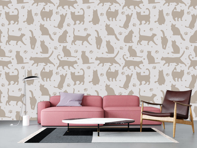 High-Quality Full-Wall Self-Adhesive Wallpaper — Decor for Office, Venue, or Bedroom "Cat Silhouettes"