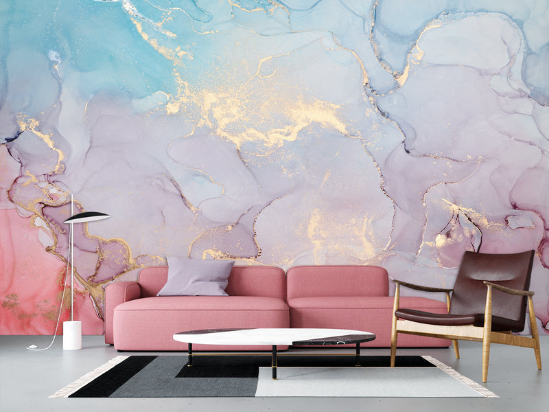 Self-Adhesive Wallpaper Abstract for Modern Interiors – Colorful Flow with Golden Accents
