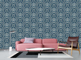 Vintage Non-Woven Photo Wallpaper Accent Wall Mural "Vintage Lotus Ornament on Dark Blue Background"
