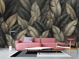 Natural Print Vinyl Wallpaper Peel and Stick For Living Room, Bedroom "Dark Chic: Abstract Leaves"