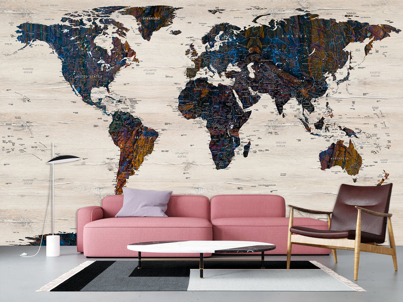 Peel and Stick Wallpaper Oracal film “World map for learning countries”, decor for Kids room