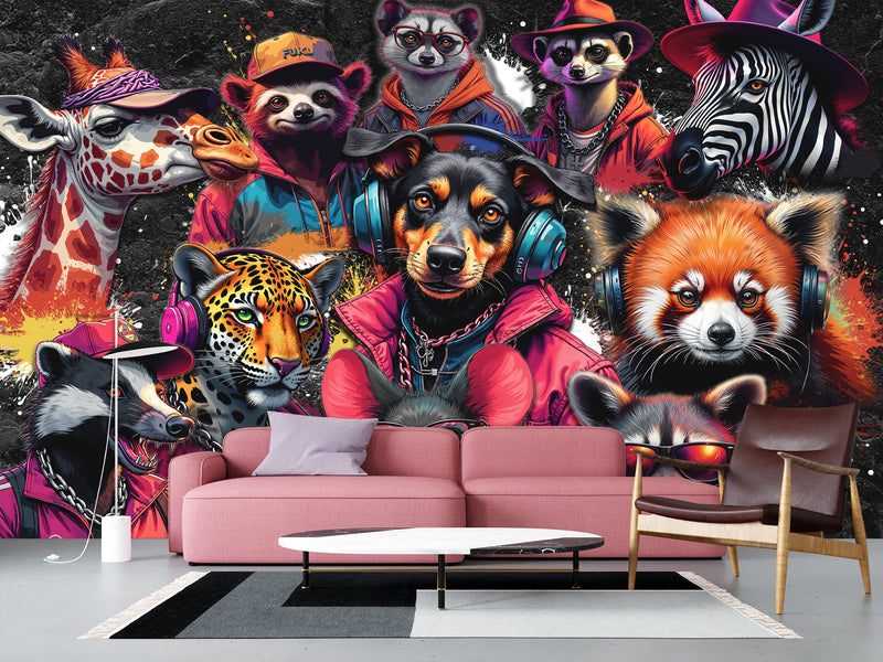 Non-Woven Wall Murals Print For Home "Cool Beasts", Decor For Bedroom, Living Room, Office