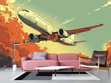 Self-Adhesive Wallpaper Art Design For Living Room, Office Full Wall "Red Clouds, Fast Wings of the Aircraft"