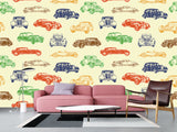 Non-Woven Photo Wallpaper Multicolored Vintage Cars – Colorful Accent for Office or Living Space