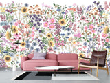 🌸Floral Print For Home Design Non-Woven Wall Murals "Watercolor Wildflowers" For Living Room, Creative Space, Bedroom 🌸