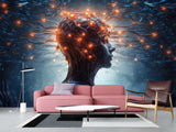 Futuristic Peel & Stick Wall Mural for Living Room, Office, or Gym – 'AI: Thoughts and Data'"