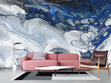 Art Print Design Non-Woven Wallpaper For Living Room, Relax Zone, Bedroom Abstraction "Blue Marble Waves"