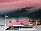 Peel & Stick Wall Mural – "Emerald Sky Over the Foggy Forest",  Vinyl Wallpaper For  Living Room, Bedroom, Or Stylish Home Interior Decor