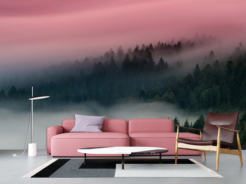 Peel & Stick Wall Mural – "Emerald Sky Over the Foggy Forest",  Vinyl Wallpaper For  Living Room, Bedroom, Or Stylish Home Interior Decor