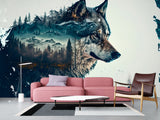 Peel and Stick Double Exposure Wolf and Forest – Wall Decor for Bedroom, Living Room, or Office