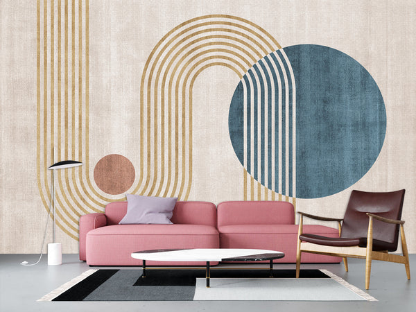 Non-Woven Wall Mural In Art Deco Style  "Geometric Ensemble" For Office  Living Room Bedroom🎨