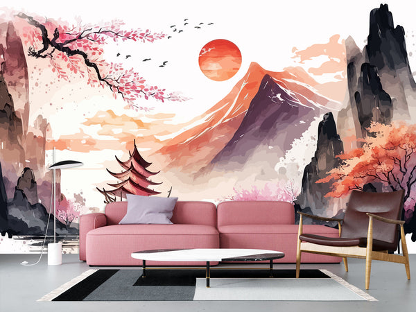 Non-Woven Wall Mural Art Print "Chinese Painting Style", Photo Wallpaper for Decorating Bedroom, Living Room 🖌️🌸