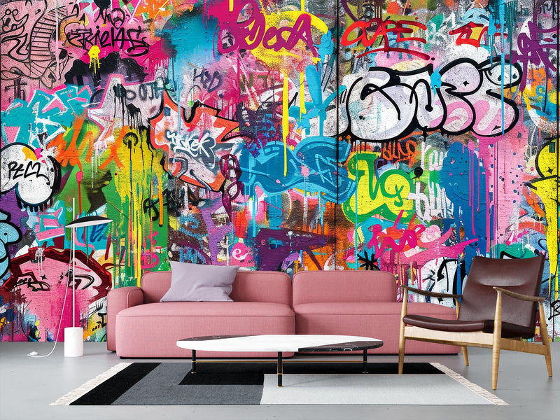 High-Quality Self-Adhesive Wallpaper – Accent Wall for Lounge Area or Creative Studio Mural – "Street Art – Graffiti"