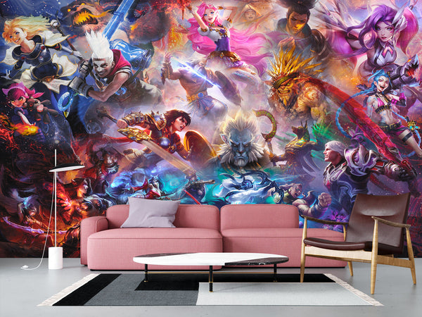 Epic Anime-Style Vinyl Wallpaper Peel and Stick – "Epic Character Battle" Design for Office, Bedroom, or Studio