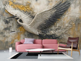 Non-Woven Wallpaper with Art Print "Flight of the Stork" — Artistic Wall Mural for Home Interior