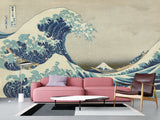 Non-Woven Full Wall Vintage Style Art Print Wallpaper, Japanese Style "The Great Wave Off Kanagawa"