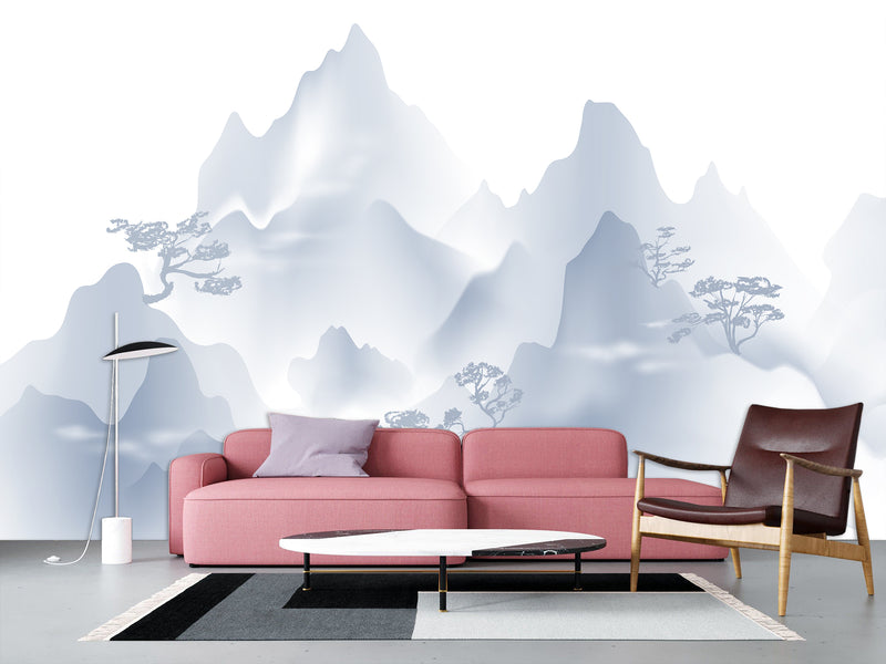 Peel & Stick Mural For Full Wall Minimalist Japanese Mountain Landscape Mural for Home Desing