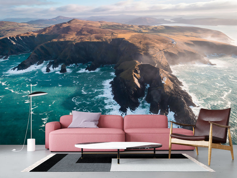 Coastal Design Full-Wall Wallpaper. Non-woven Wallpaper for Lounge or Living Area. View of the Irish Coast, Nature Print
