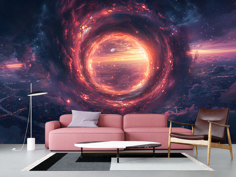 Non-Woven Wall Mural for Living Room, Bedroom, or Office — "Fantastic Portal in Space"