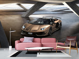 Premium Non-Woven Wallpaper for Teen Room - Lamborghini Aventador Gold 3D Wall Mural