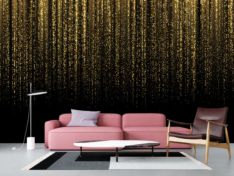 Peel and Stick Vinyl Wallpaper for Living Room or Hallway Golden Rainfall Art Full Wall Mural