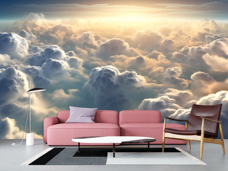 Non-Woven Photo Wallpaper – "Clouds in Sunlight" – Wall Mural for Office or Living Room