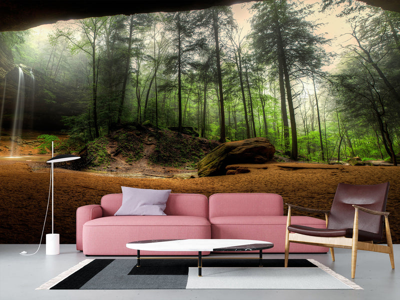 Non-Woven Mural Wallpaper Mural For Home, Office, Or Apartment Interior Decor - Art Cave View Of A Foggy Forest